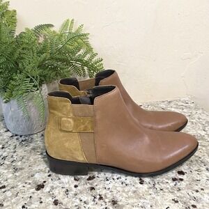 Geox Respira Womens Brown Leather‎ Tan Suede Ankle Boots Pointed Toe Side Zip